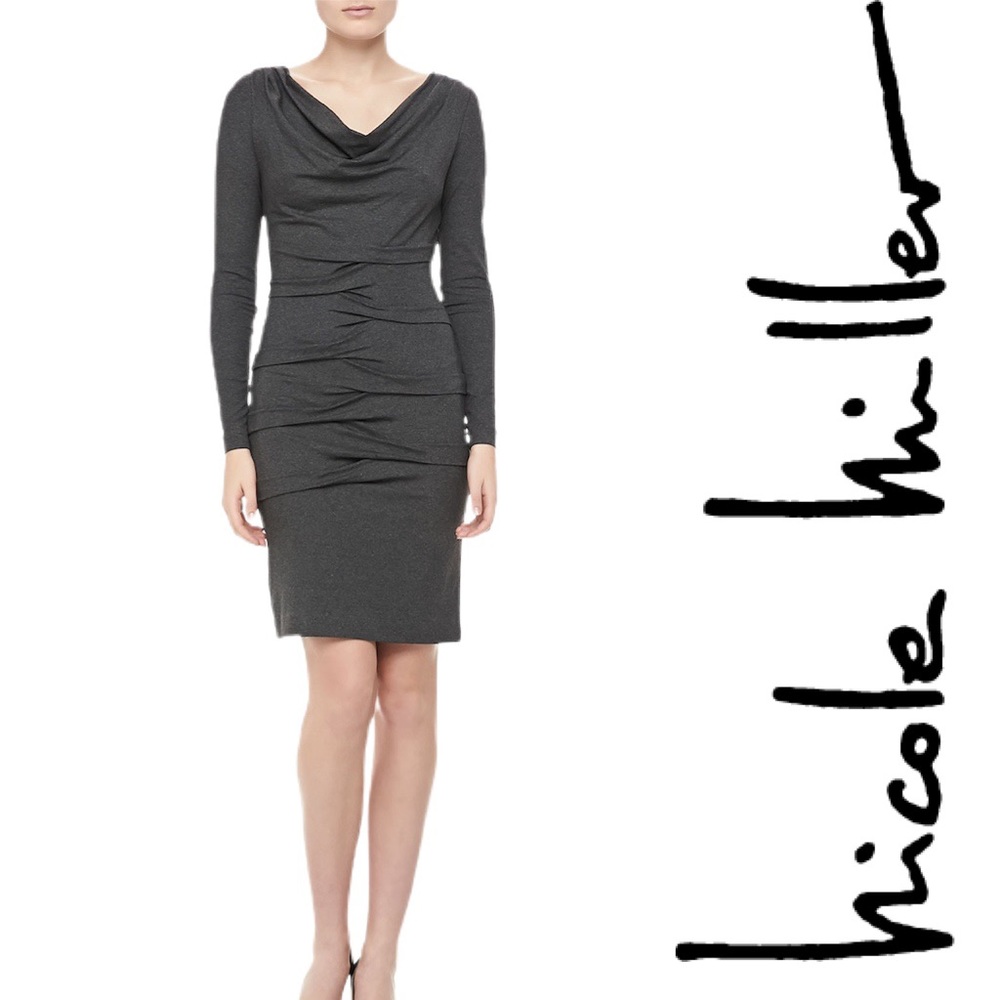 Long Sleeve Cowl Neck Ruched Dress Size P